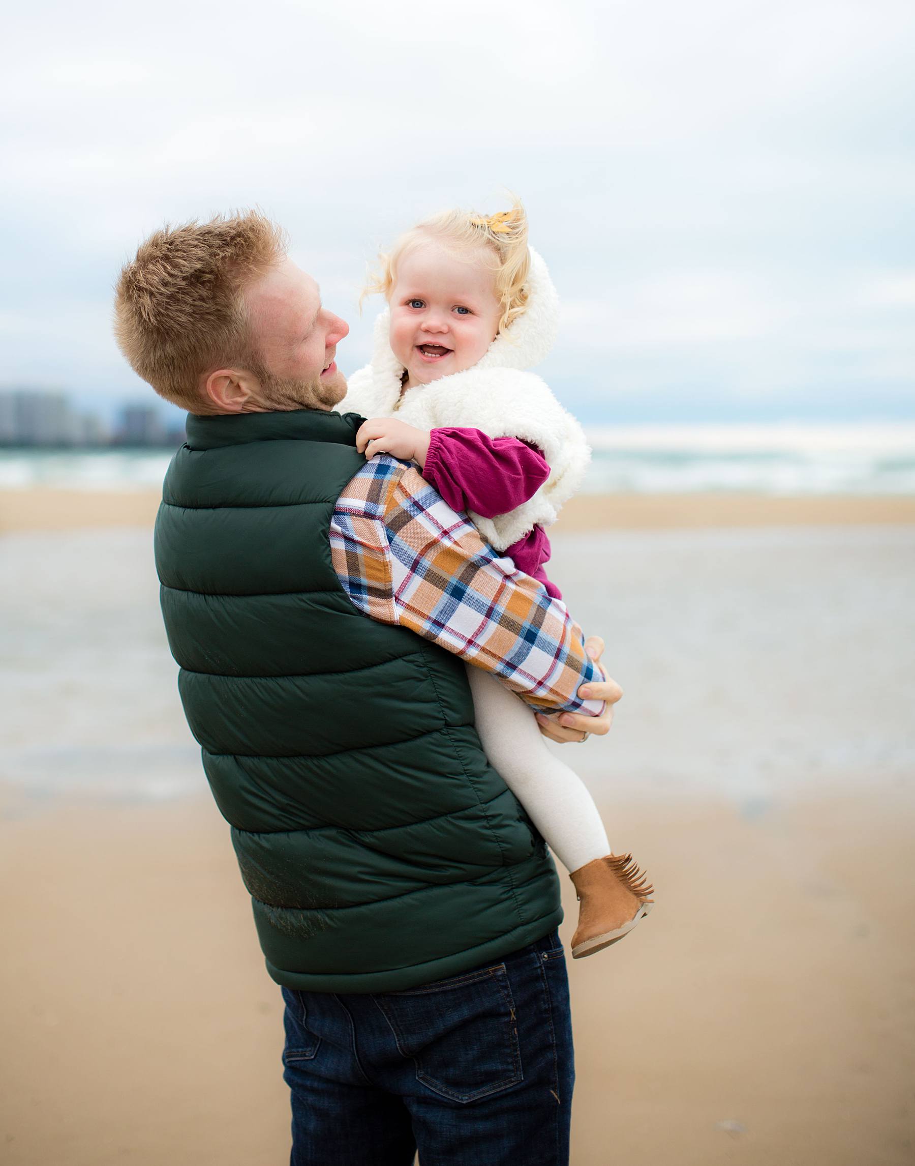 Chicago Family Photographer at Montrose Beach with Toddler for Fall Portraits